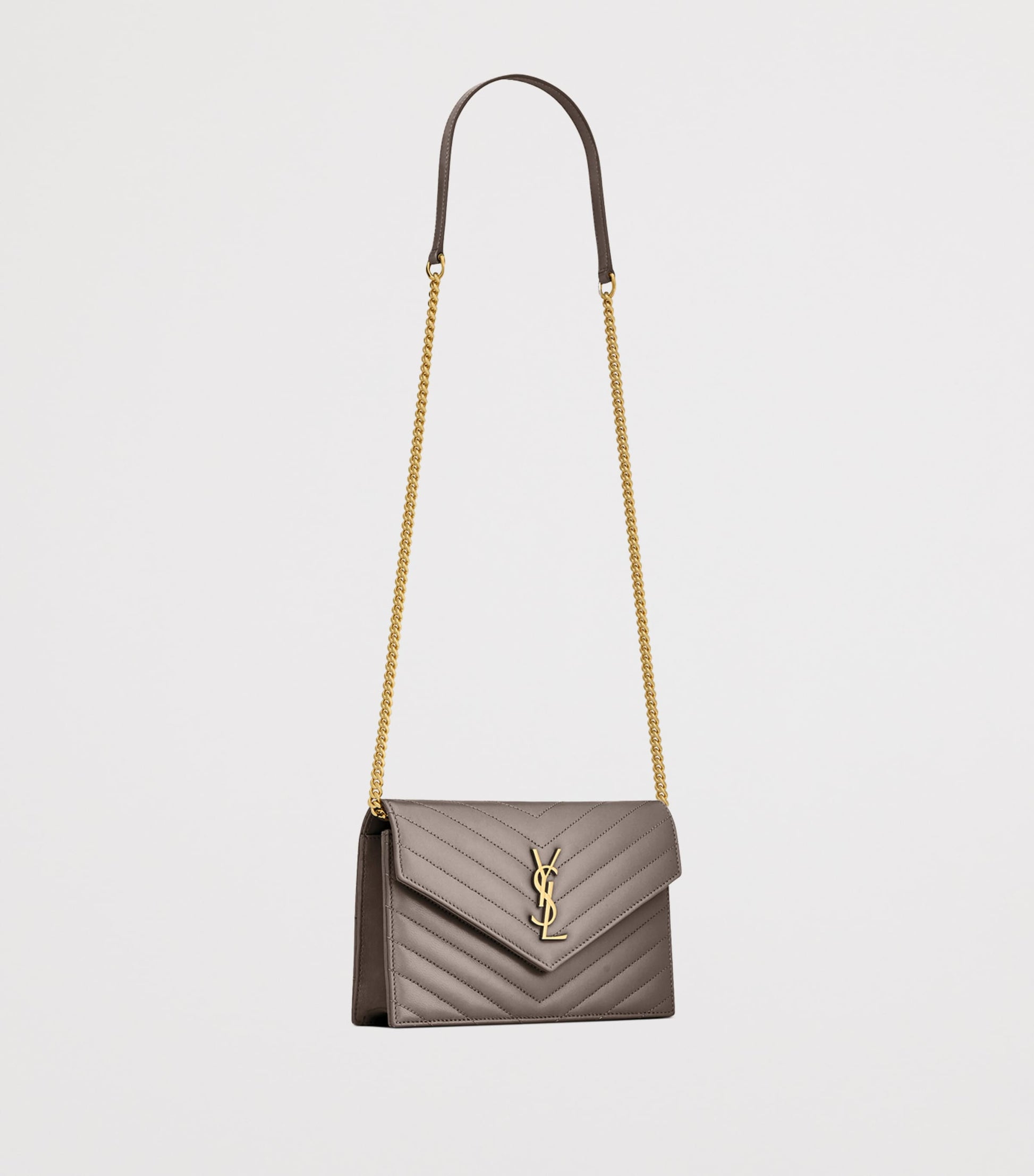 Saint Laurent Grey Leather Envelope Chain Wallet