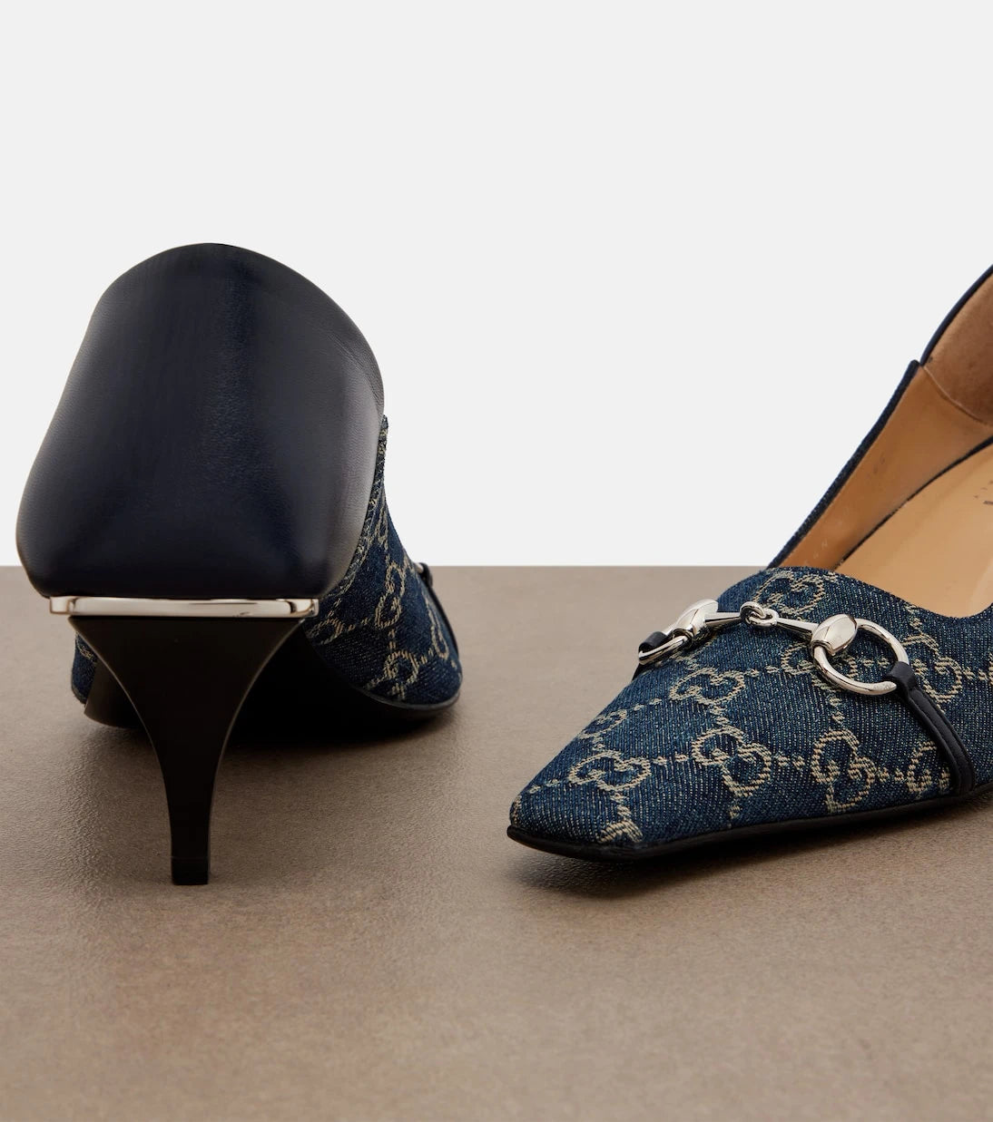 Gucci - Vittoria leather-trimmed denim pumps