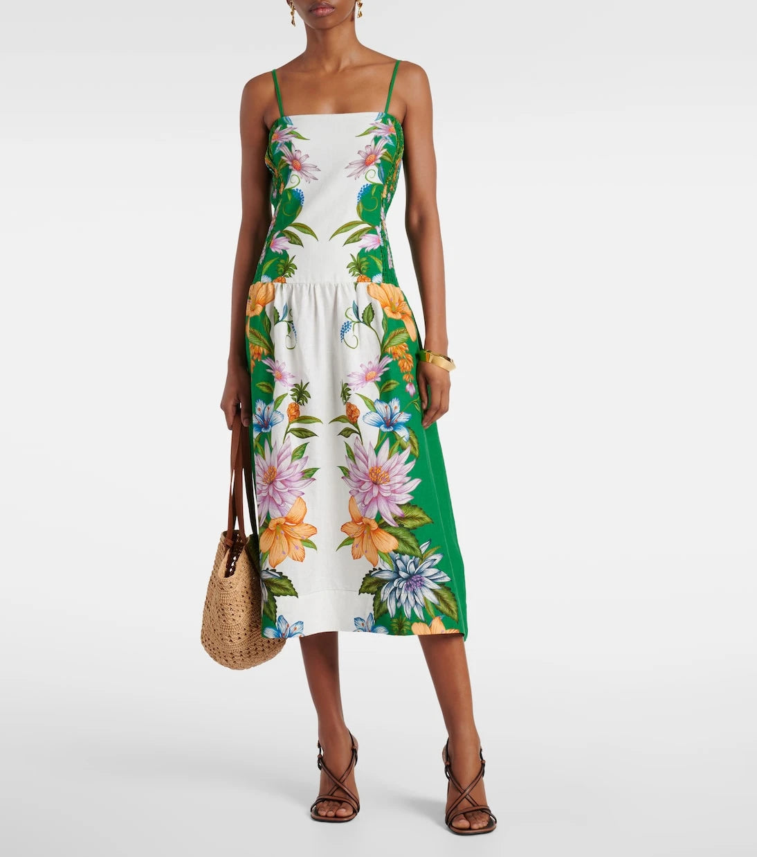 Farm Rio - Sweet Bloom linen-blend midi dress