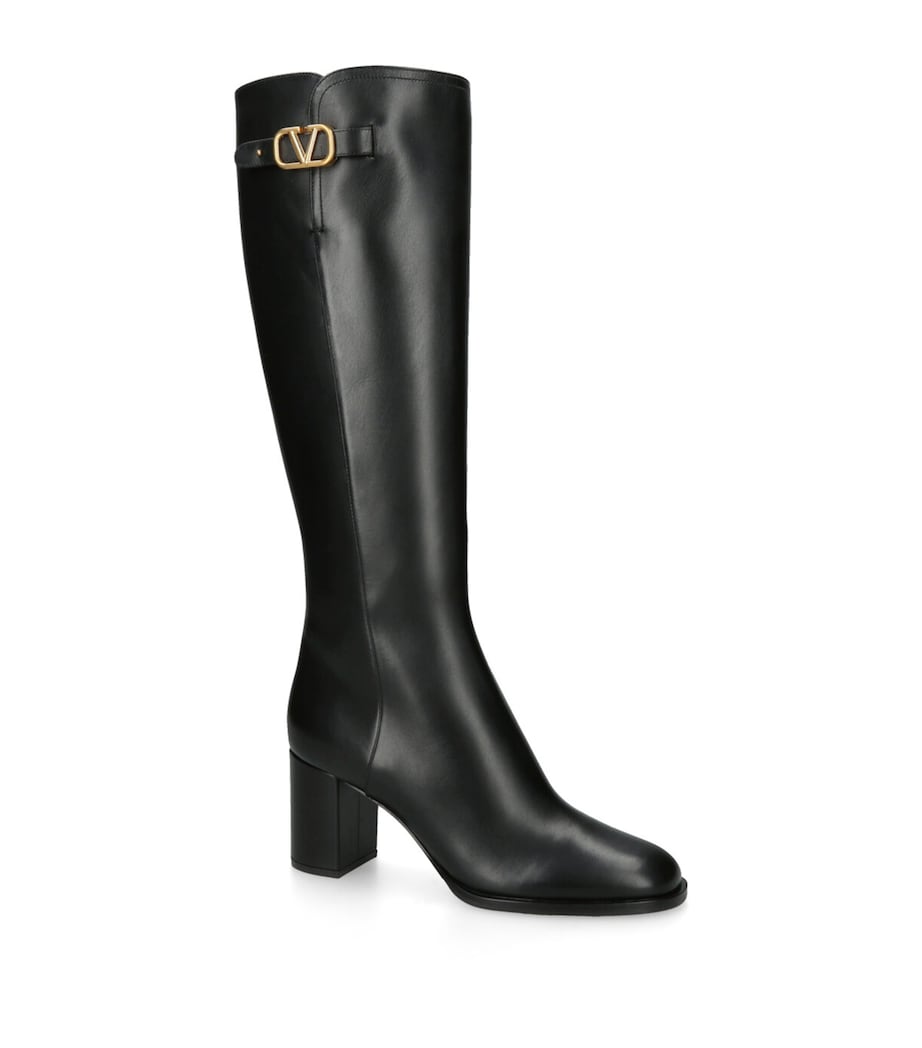 Valentino Garavani Black Leather VLogo Knee-High Boots 70