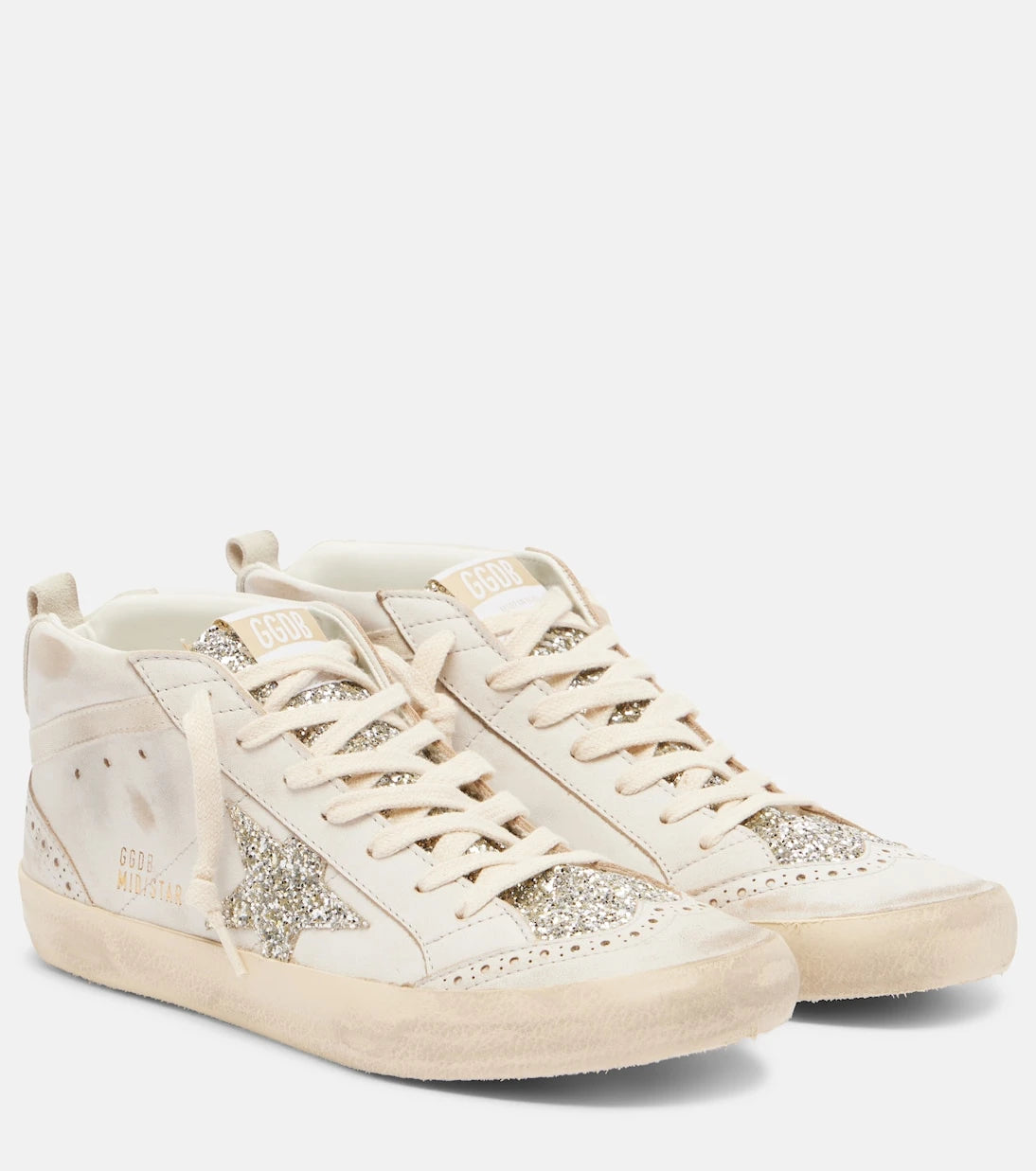 Golden Goose - حذاء سنيكرز "Mid Star" عالي الرقبة من الشامواه والمزين بالزخارف