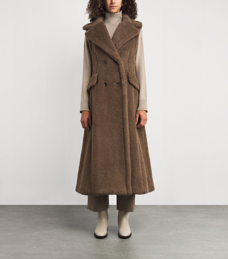 Max Mara Brown Alpaca-Wool-Silk Sleeveless Coat