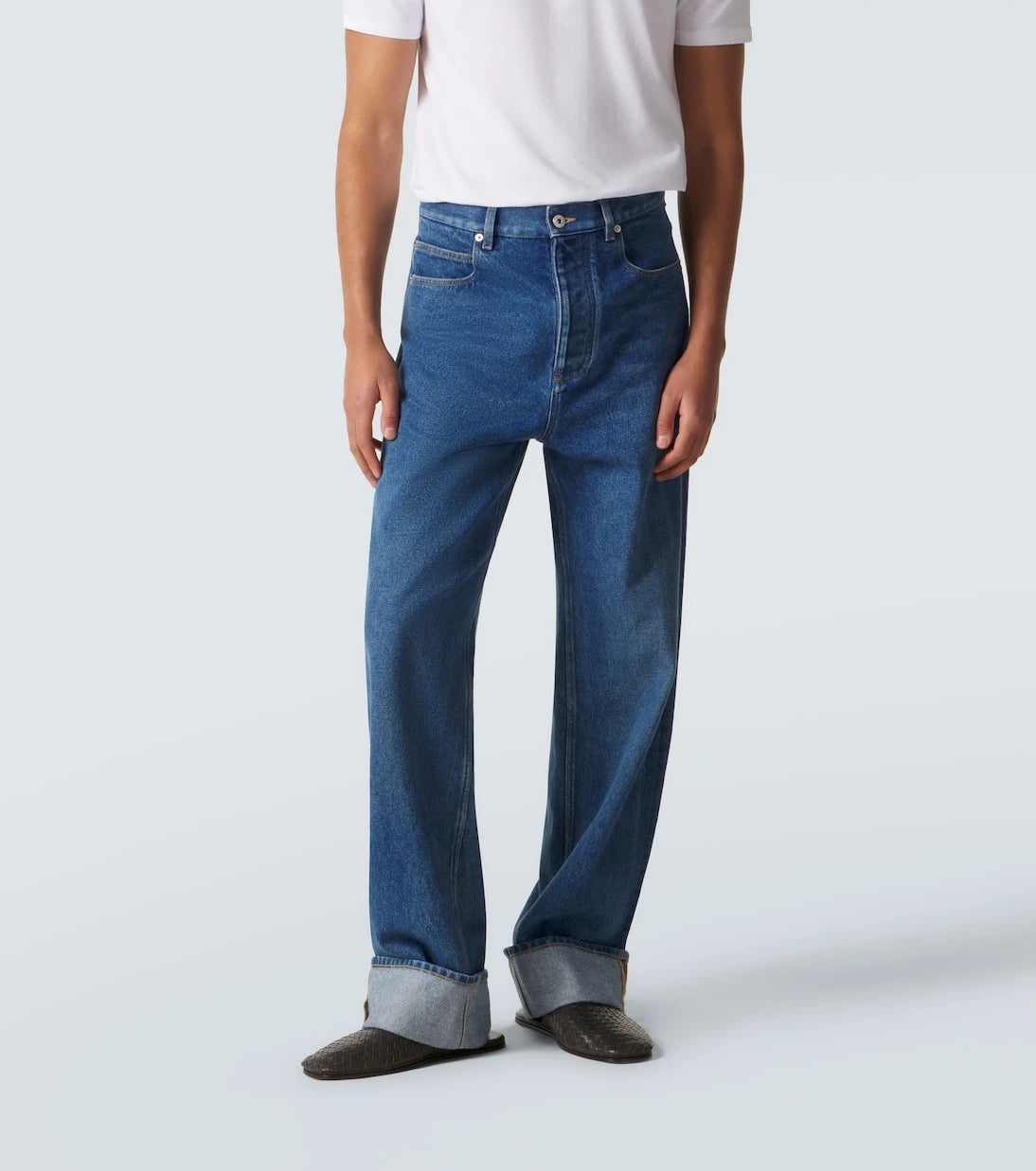 Bottega Veneta - Leather-trimmed wide-leg jeans