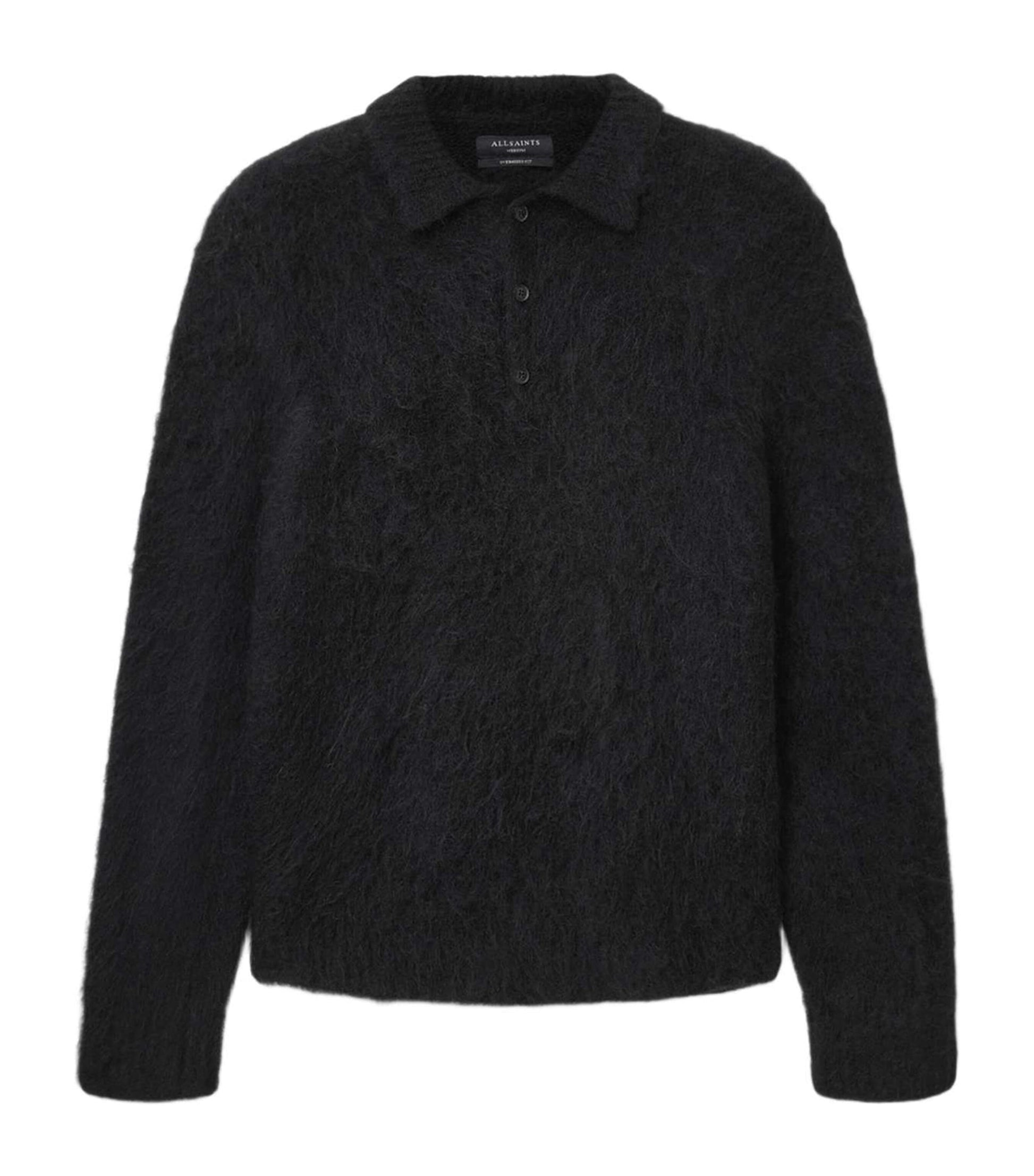 AllSaints Black Brushed Sonny Polo Sweater