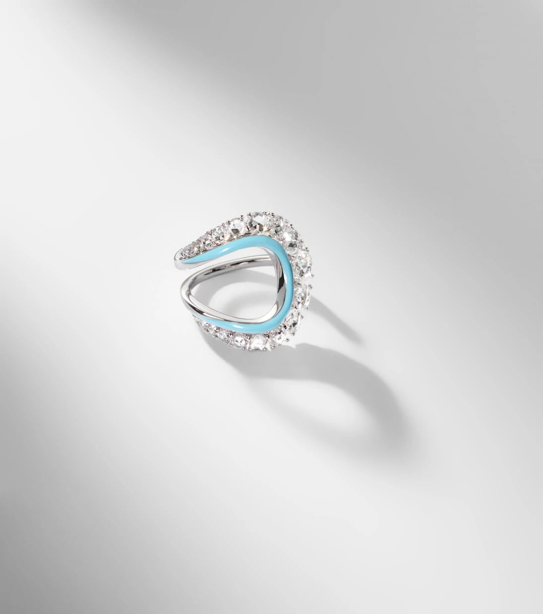Kamyen - Moonlight 18kt white gold ring with diamonds and enamel