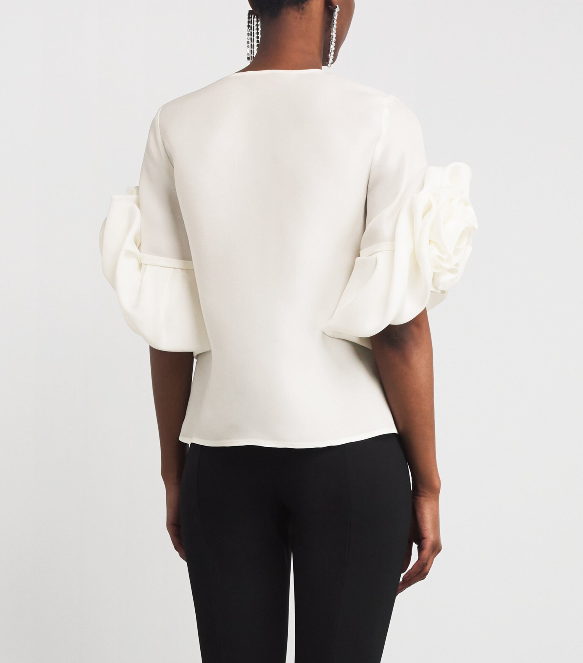 White Silk Gazar Rosette Blouse