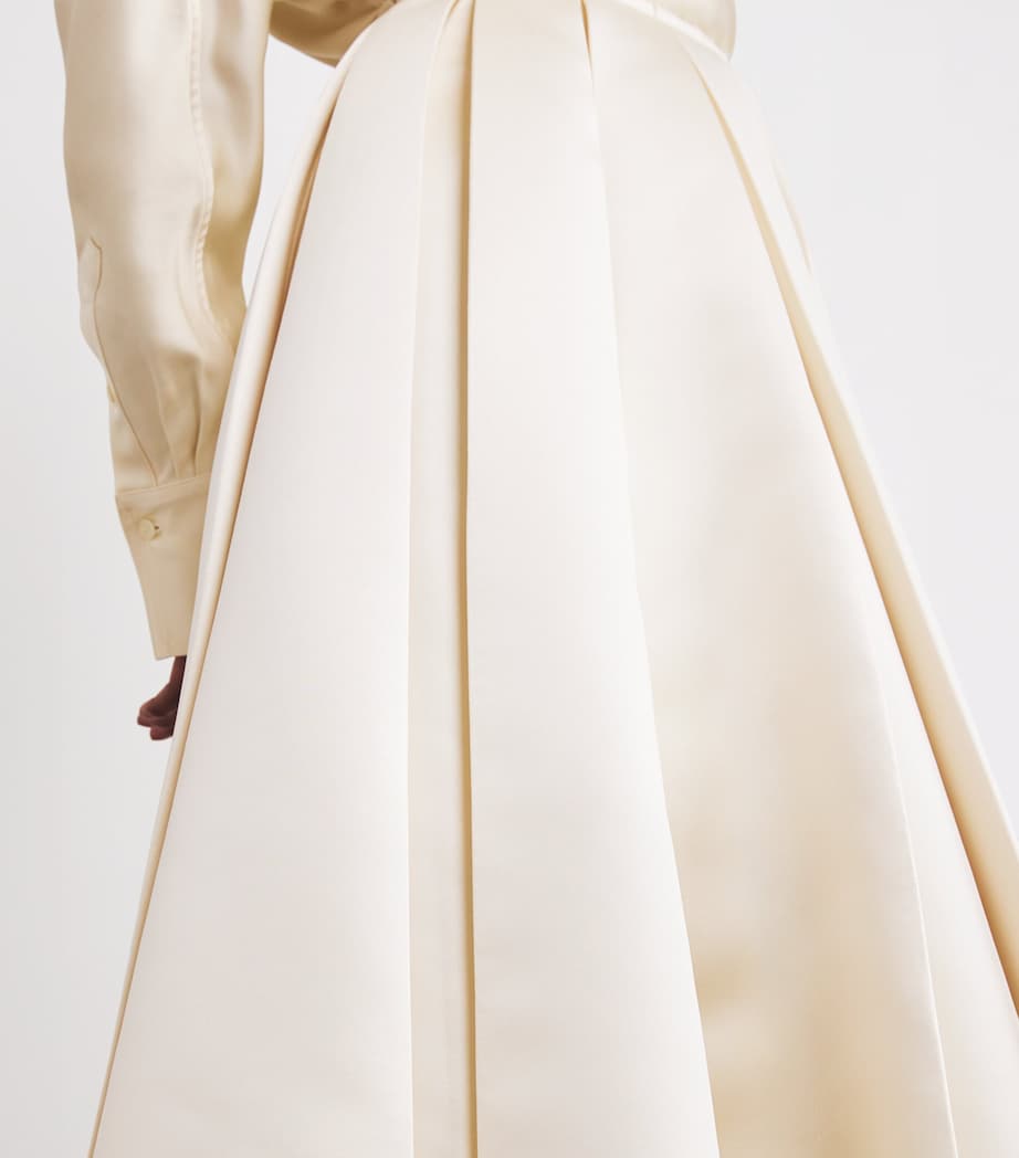 A.W.A.K.E. Mode Ivory Satin Pleated Midi Skirt