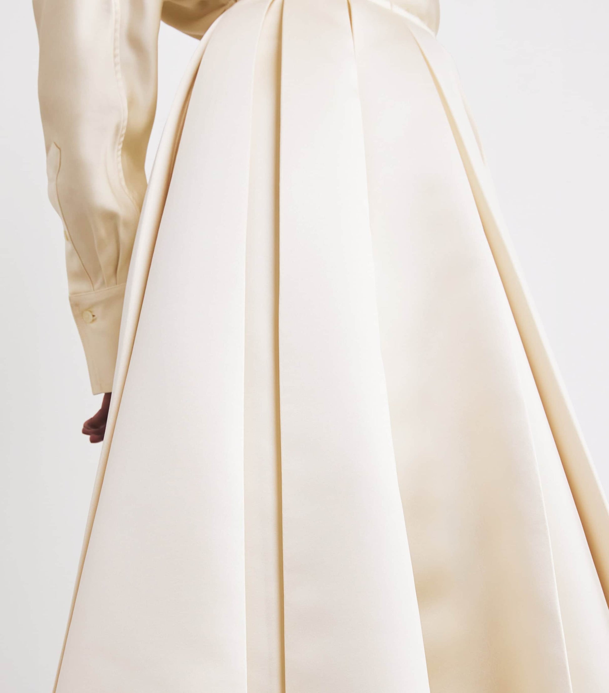 Ivory Satin Pleated Midi Skirt