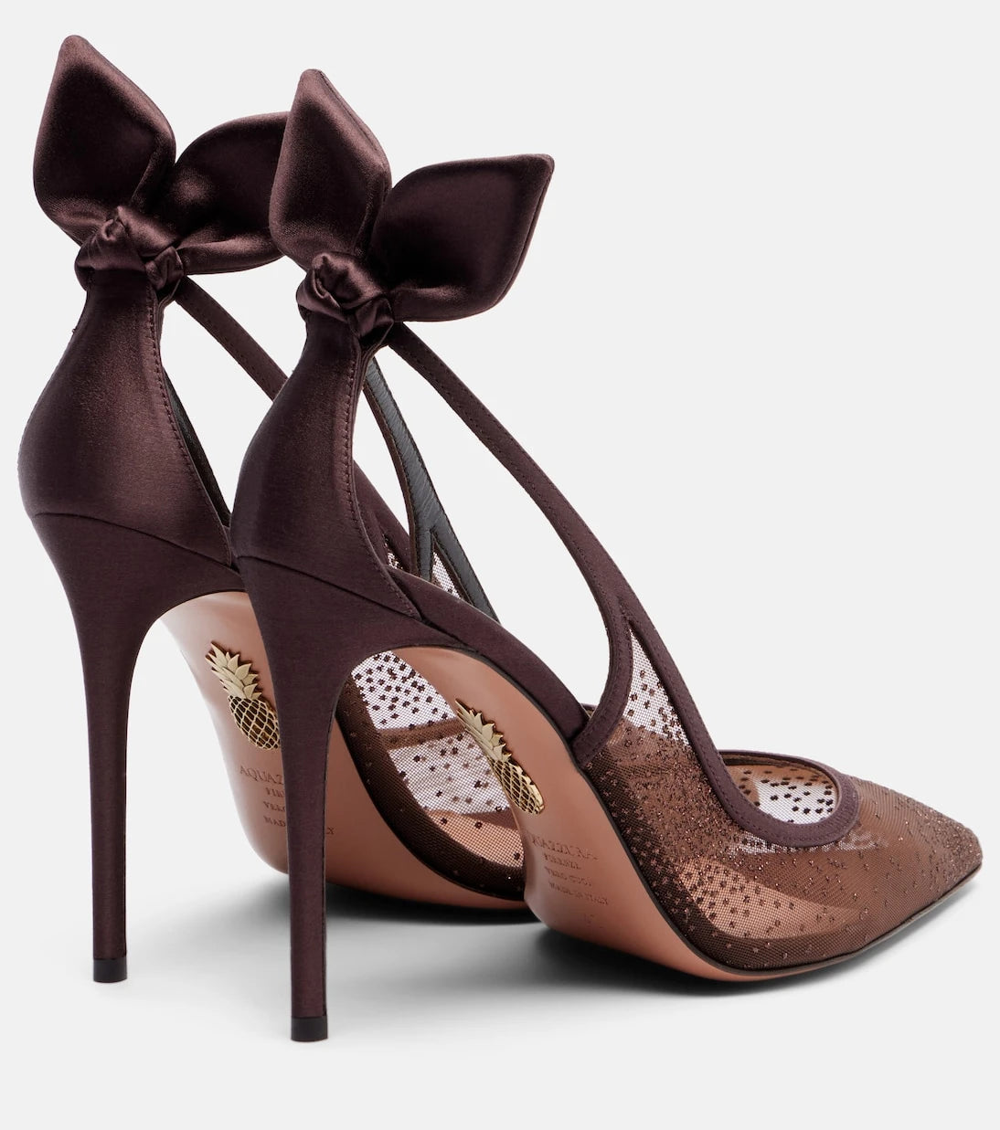 Aquazzura - Bow Tie 105 glitter mesh slingback pumps