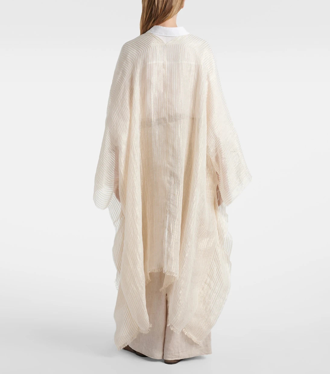 Brunello Cucinelli - Fringed linen-blend cape