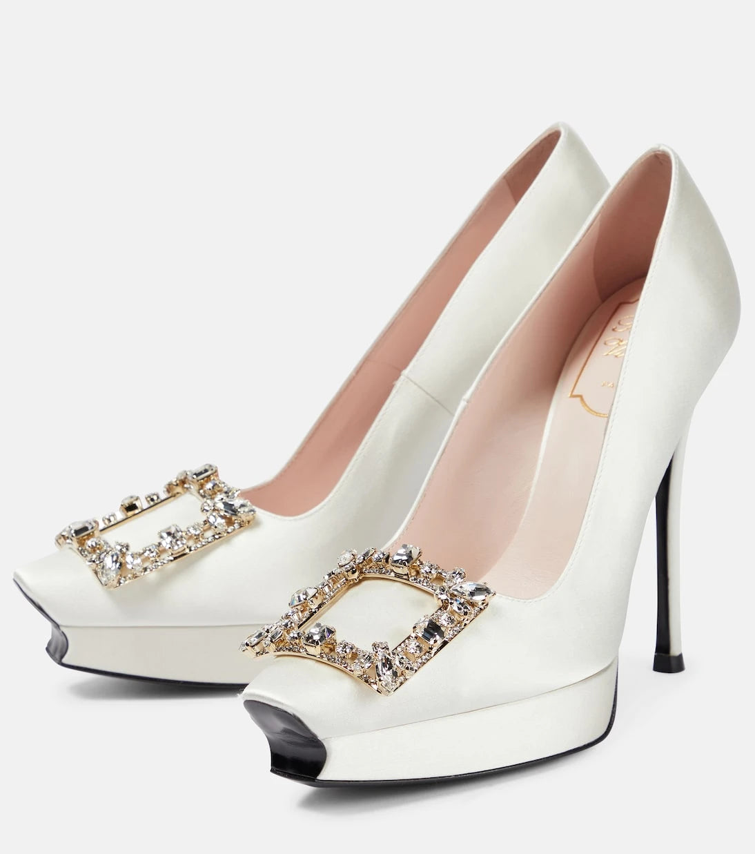 Roger Vivier - Flower Strass satin platform pumps