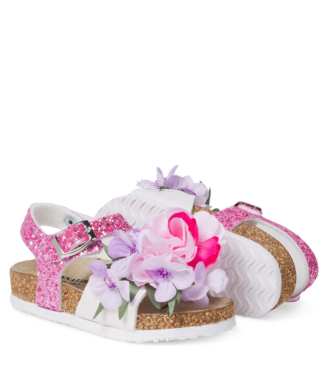 Monnalisa - Floral-appliqué glitter sandals