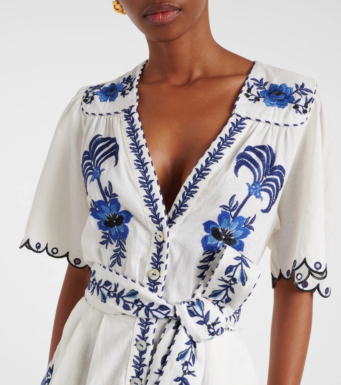 Farm Rio - Embroidered linen-blend romper