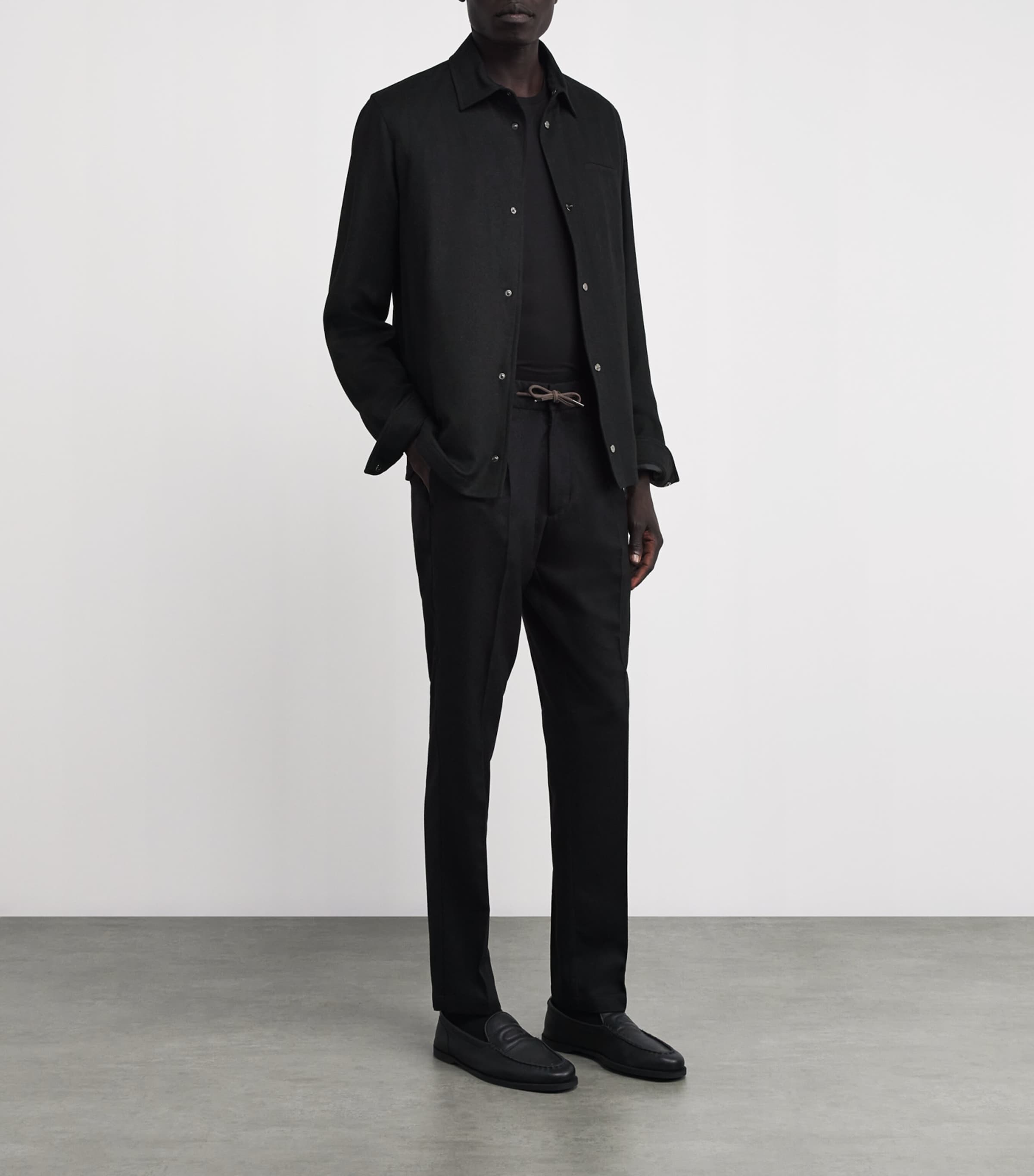 Black Water-Repellent Cashmere-Silk Overshirt