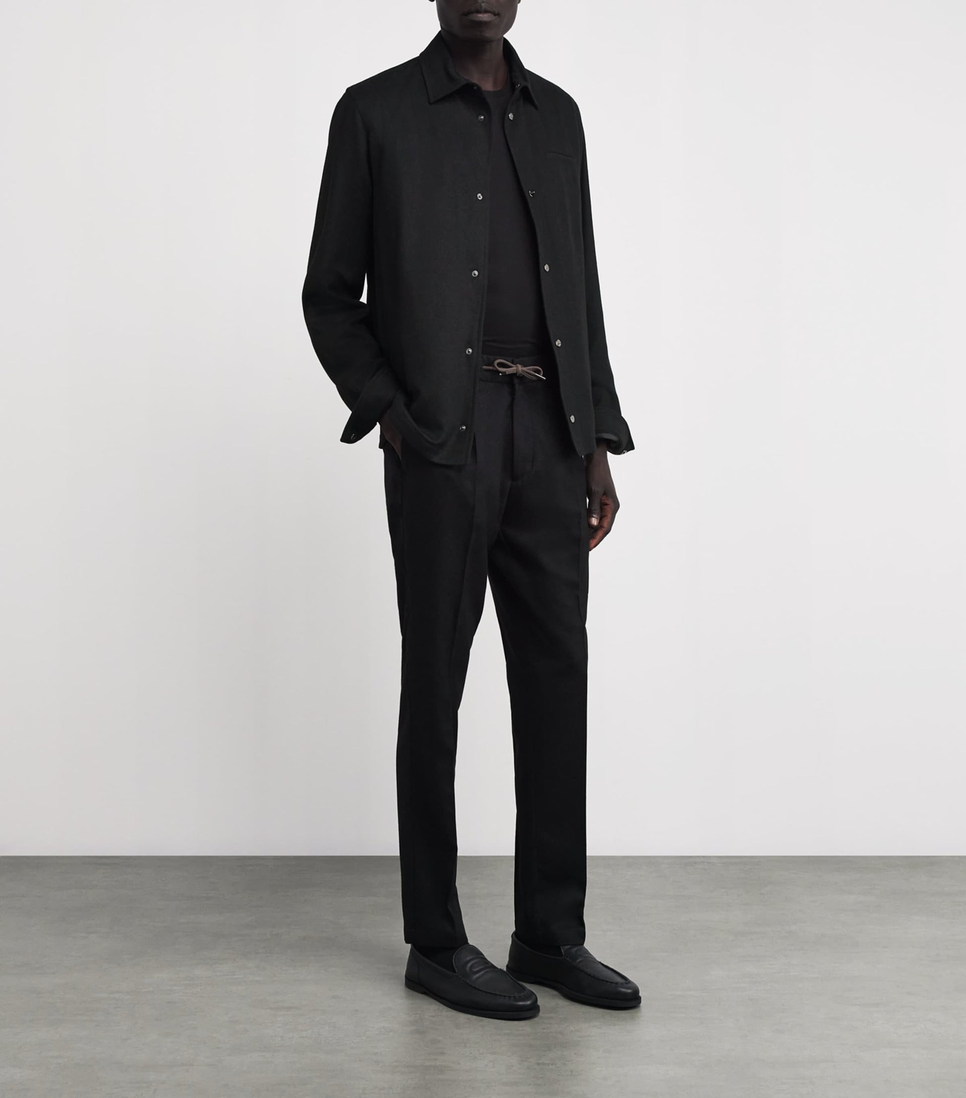 Black Water-Repellent Cashmere-Silk Overshirt