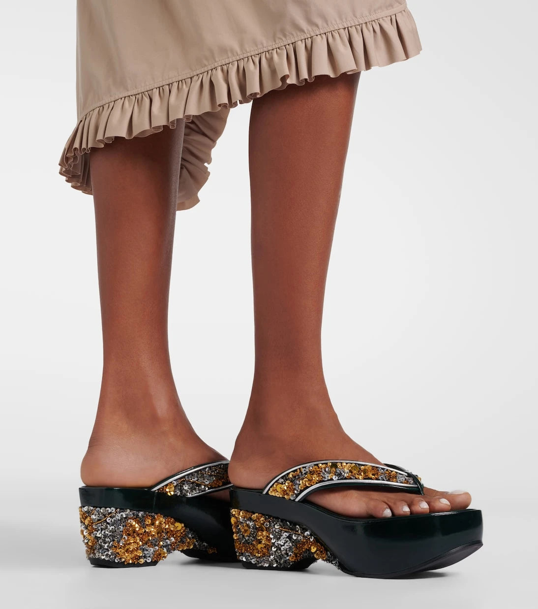 Dries Van Noten - Sequined wedge thong sandals