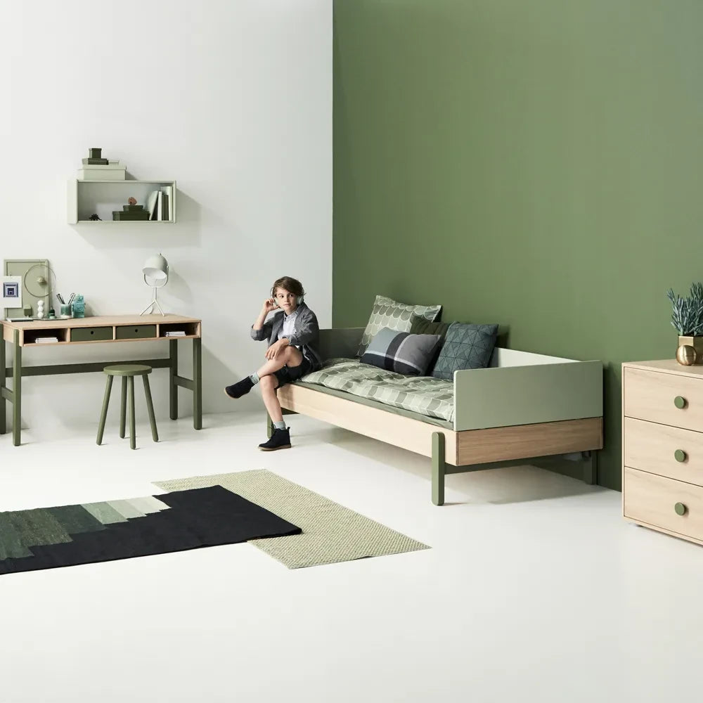 Flexa - Popsicle Oak Bed With Bed Head and Foot 90x200cm | Green