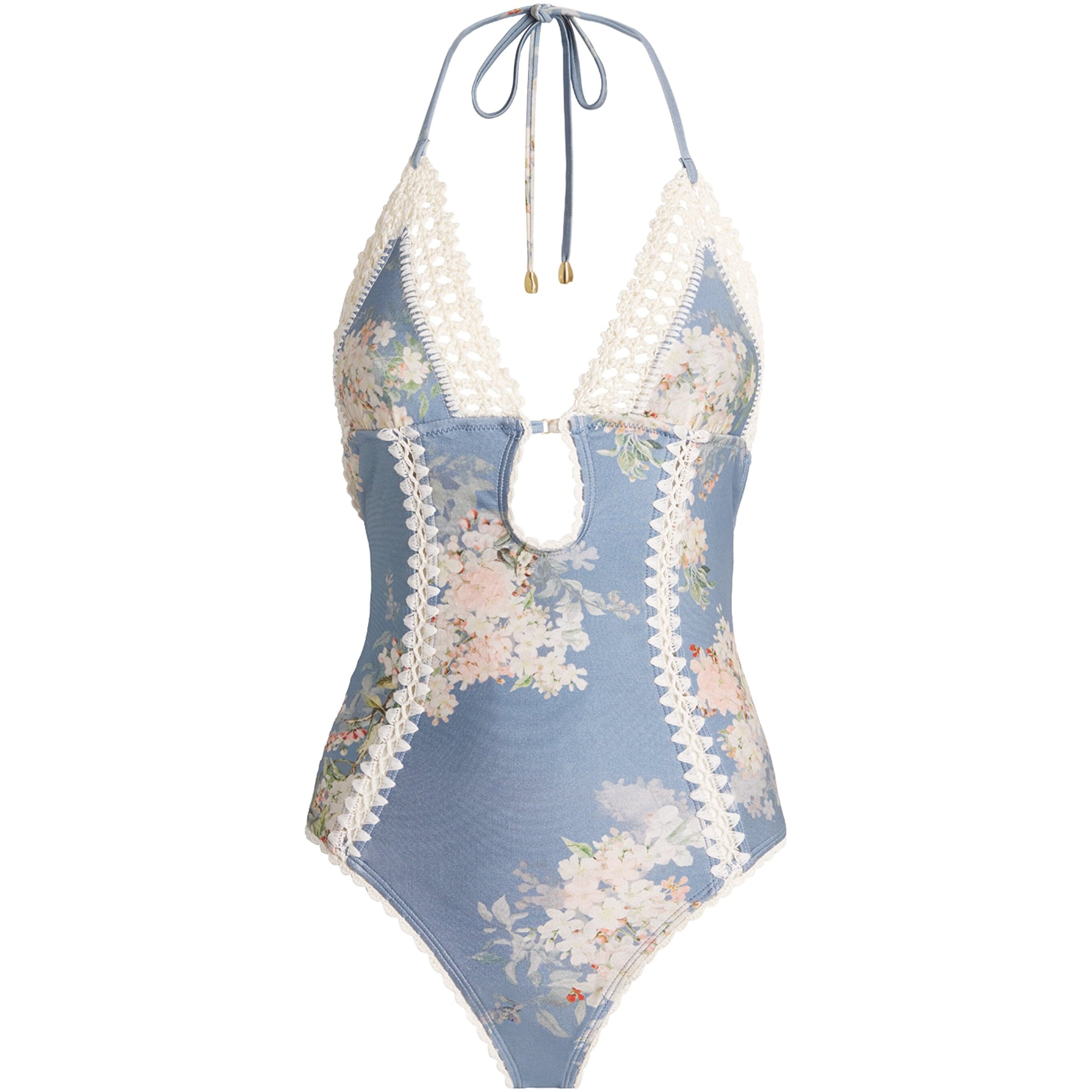 Blue Cascadian Keyhole Crochet Swimsuit