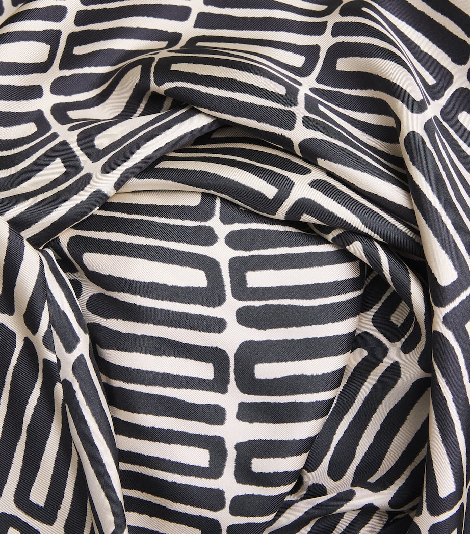 Black Silk Printed Midi Dress