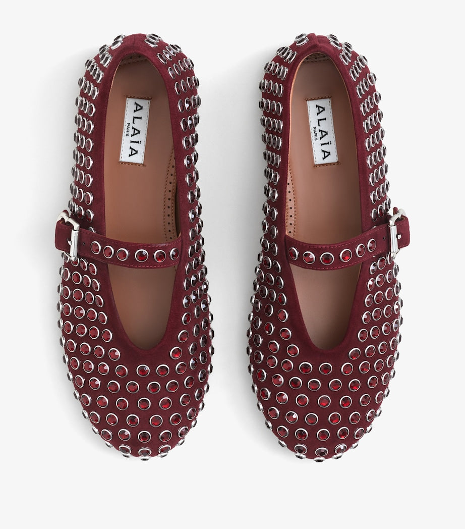 Alaïa Red Suede Embellished Ballet Flats