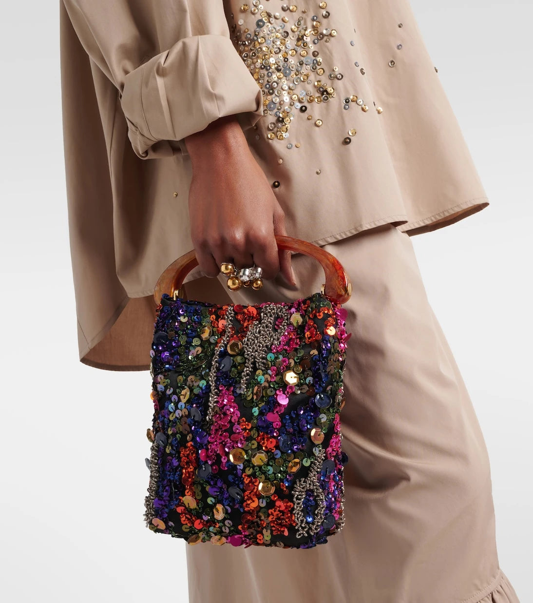 Dries Van Noten - Crisp Small sequined satin top-handle bag
