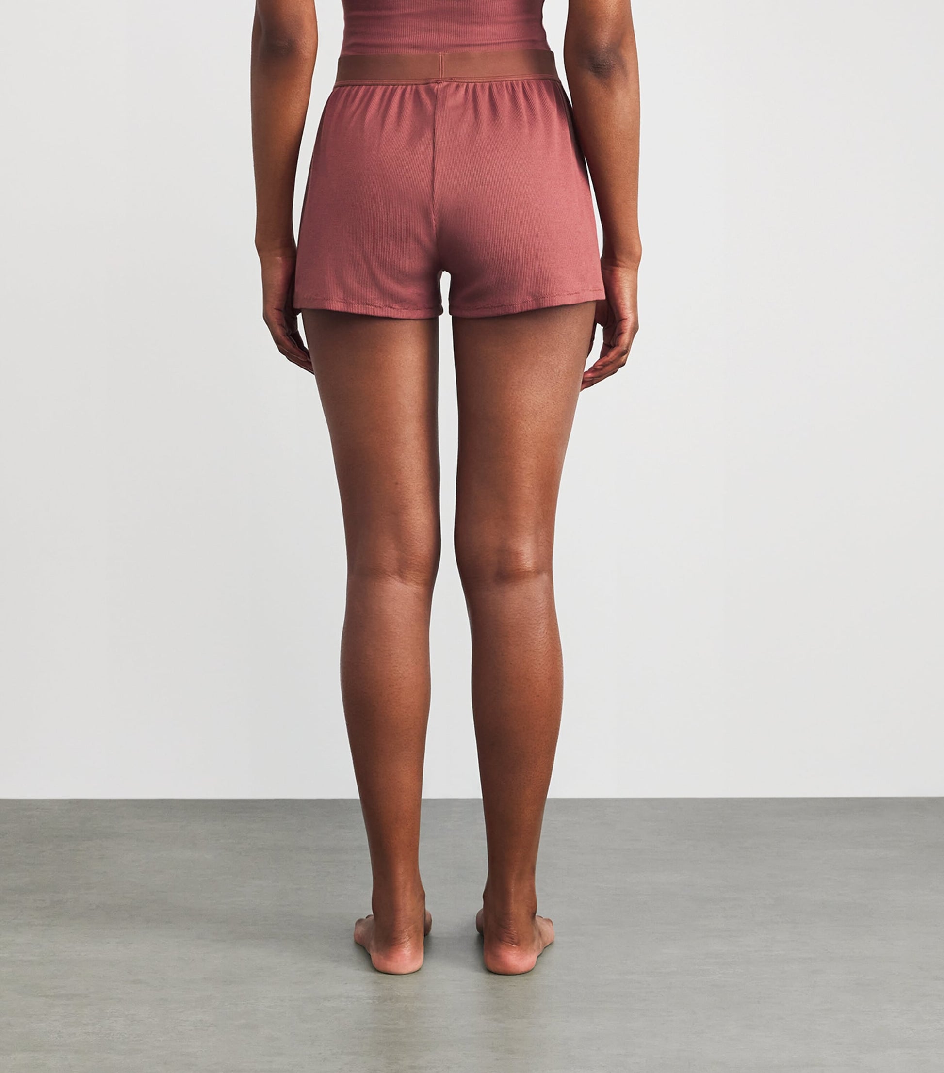 Skims Brown Cotton-Blend Ribbed Boxer Shorts