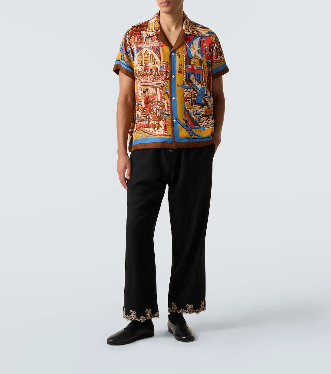 Bode - Manhattan Island printed silk bowling shirt