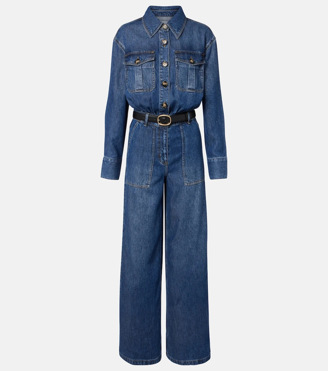 Self-Portrait - Belted denim jumpsuit