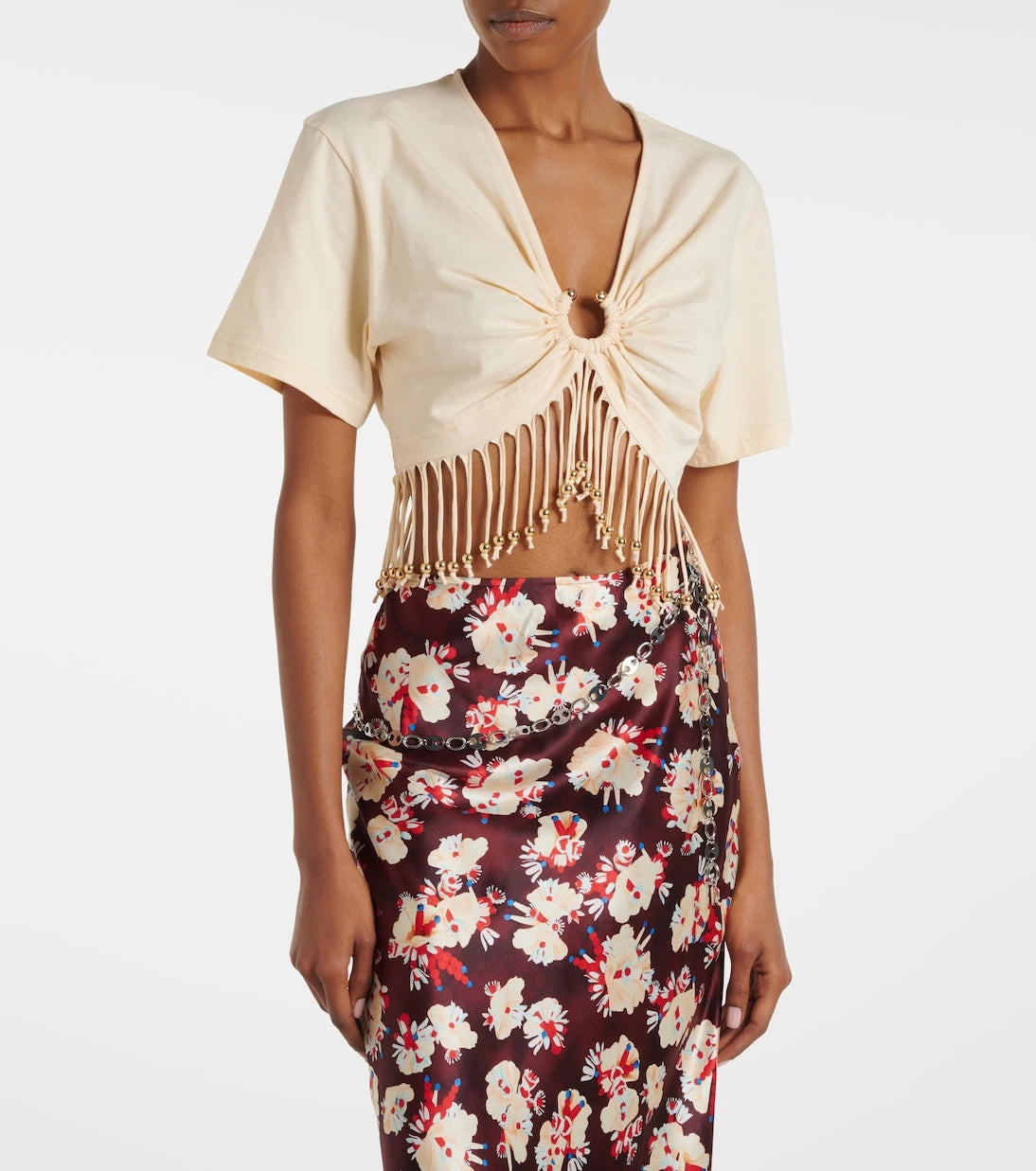 Rabanne - Embellished cotton jersey crop top