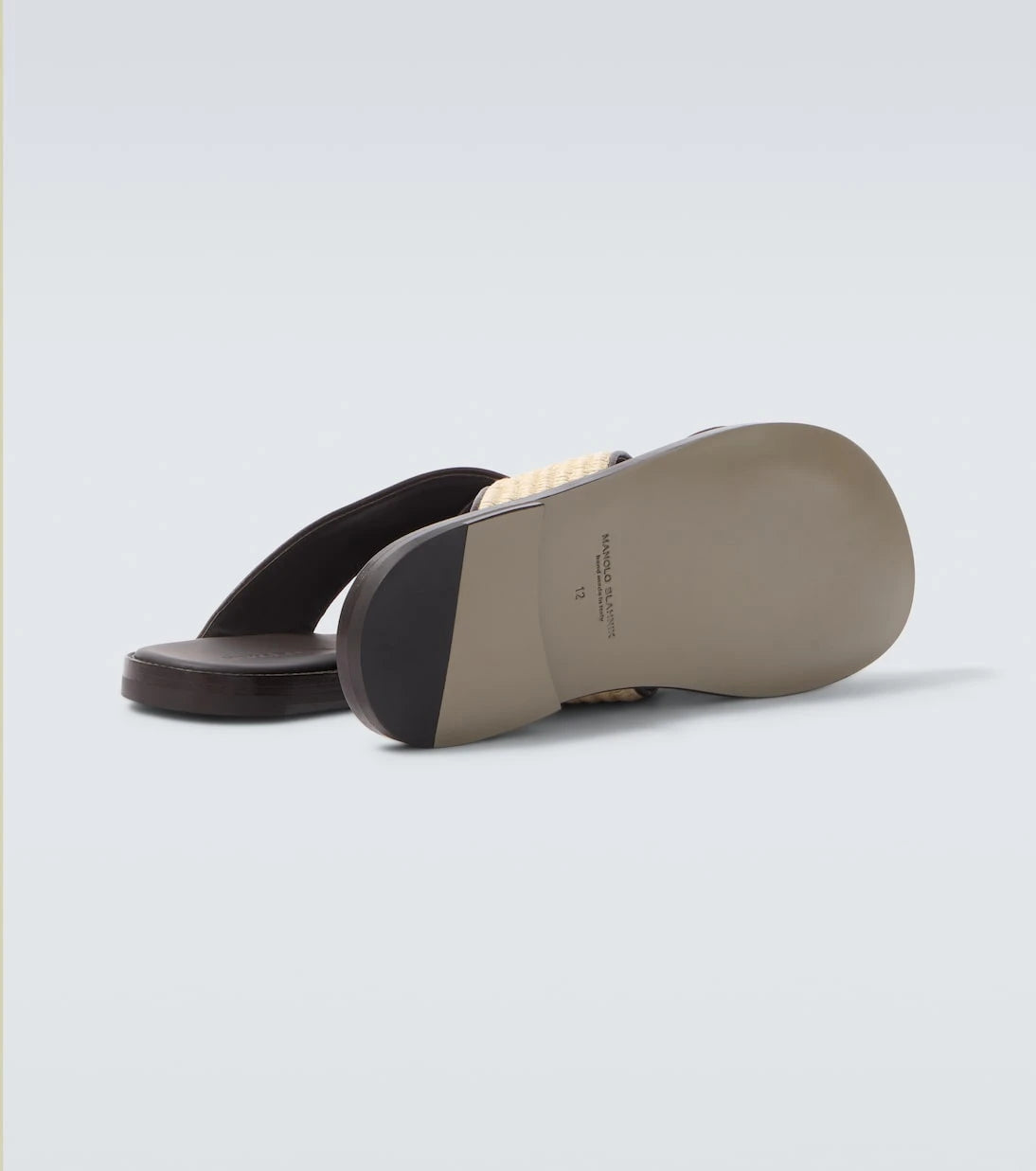 Manolo Blahnik - Otawi leather-trimmed raffia sandals