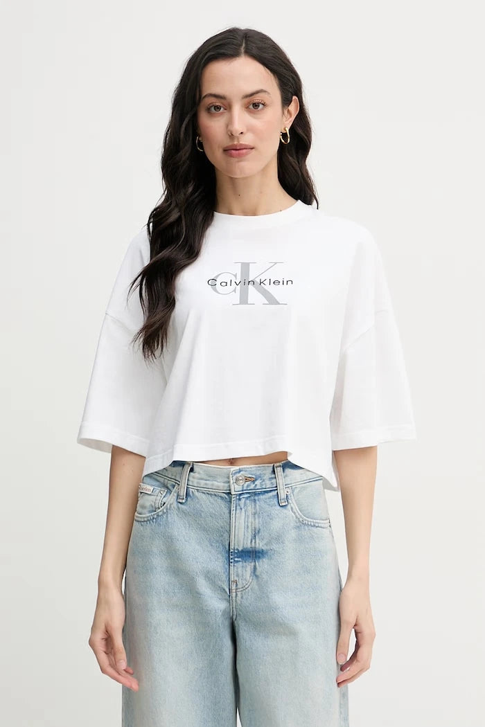 Calvin Klein Jeans къс топ дамски от памук