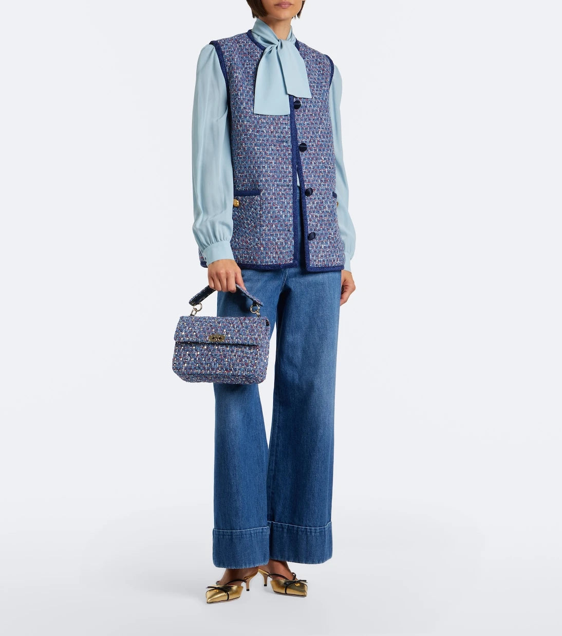 Valentino Garavani - Rockstud Spike Medium tweed top-handle bag