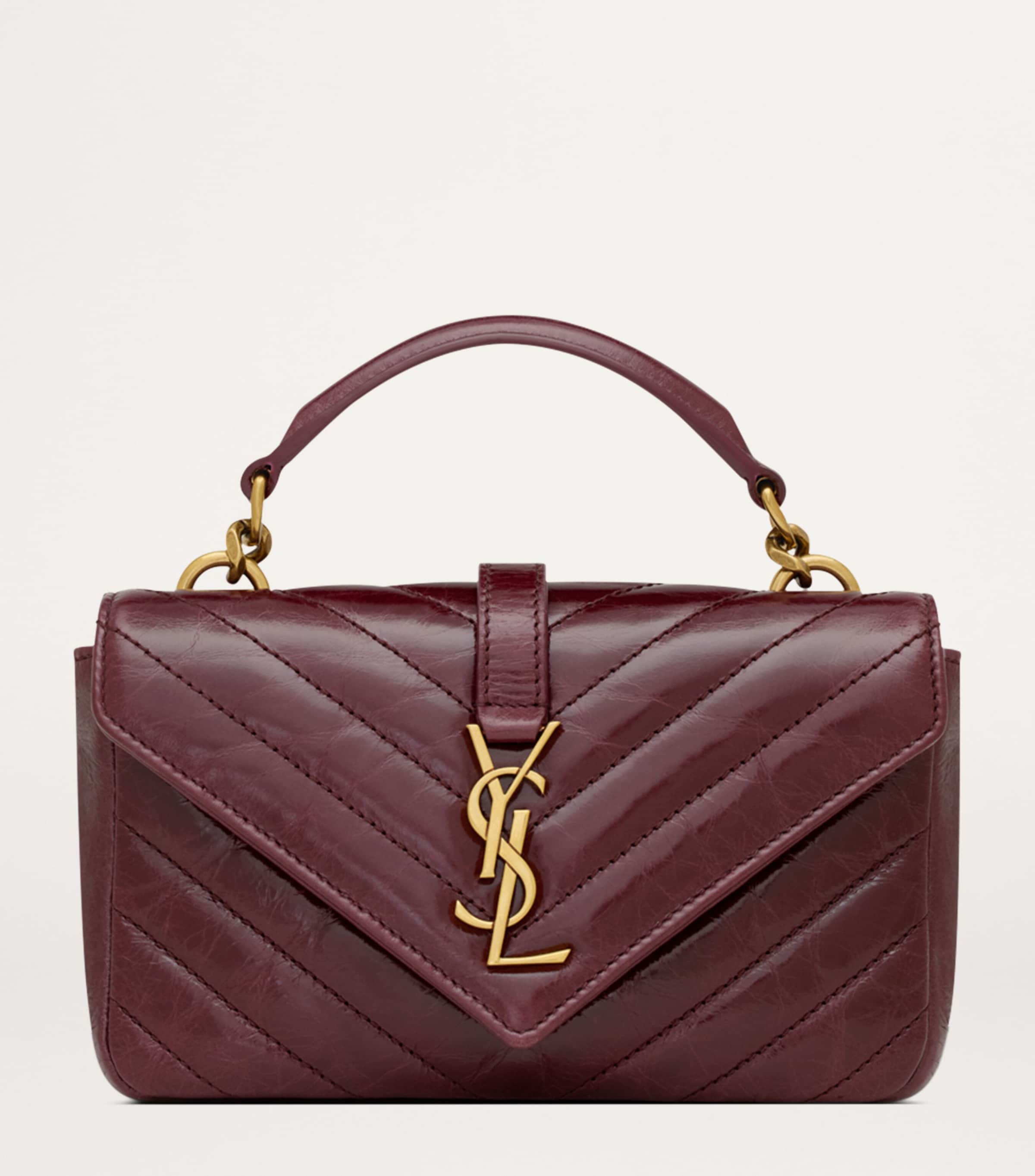 Saint Laurent Burgundy Leather College Top-Handle Bag