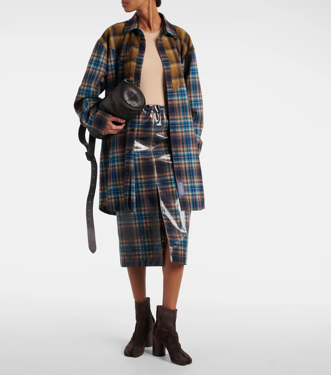 Maison Margiela - Checked coated wool midi skirt
