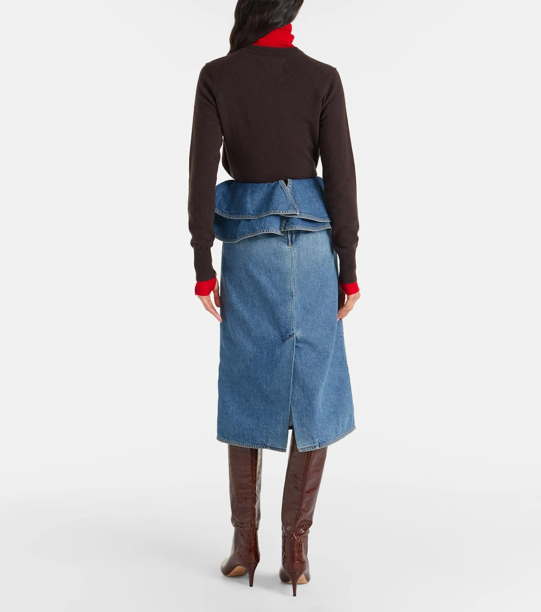 Plan C - Peplum denim midi skirt