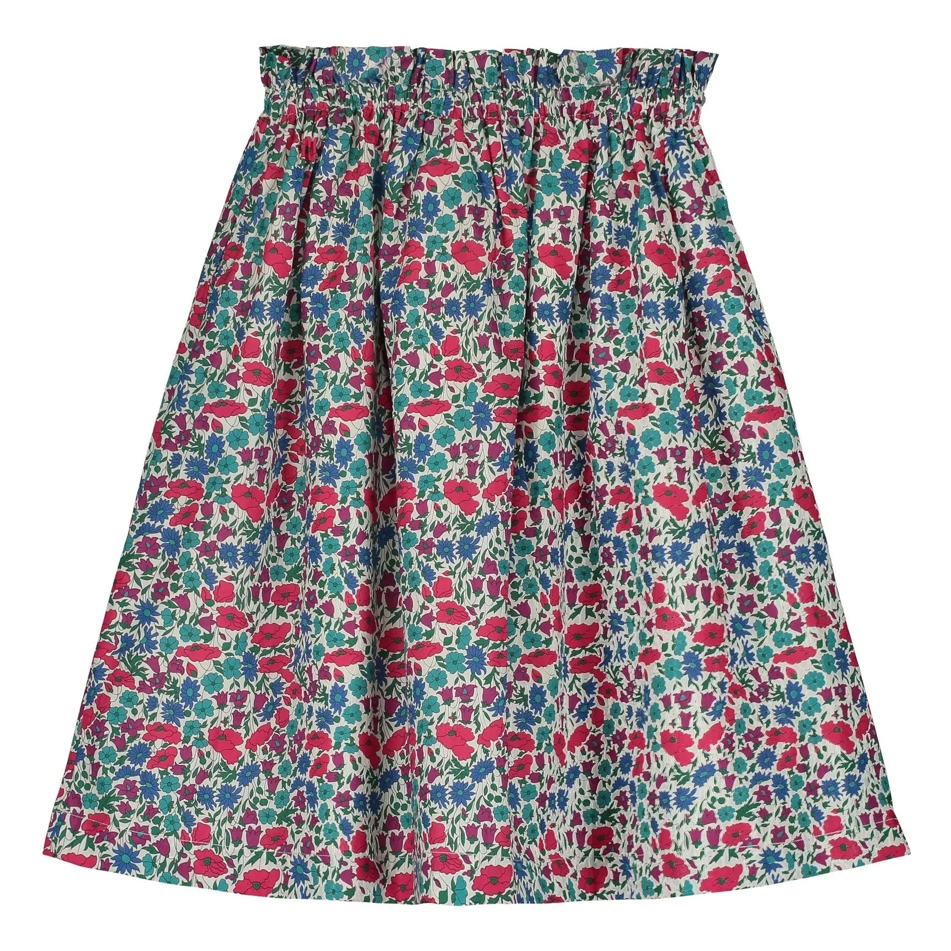 Tangerine - Floral Elasticated Waist Midi Skirt | Raspberry Red
