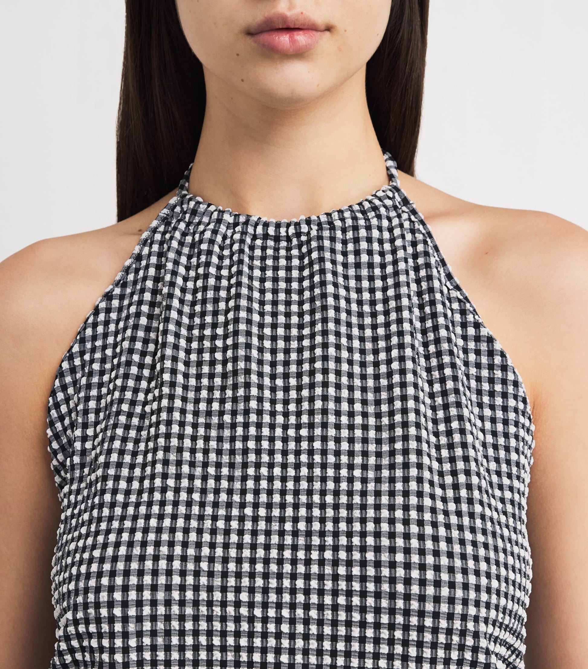 Hunza G Black Gingham Halterneck Mini Dress