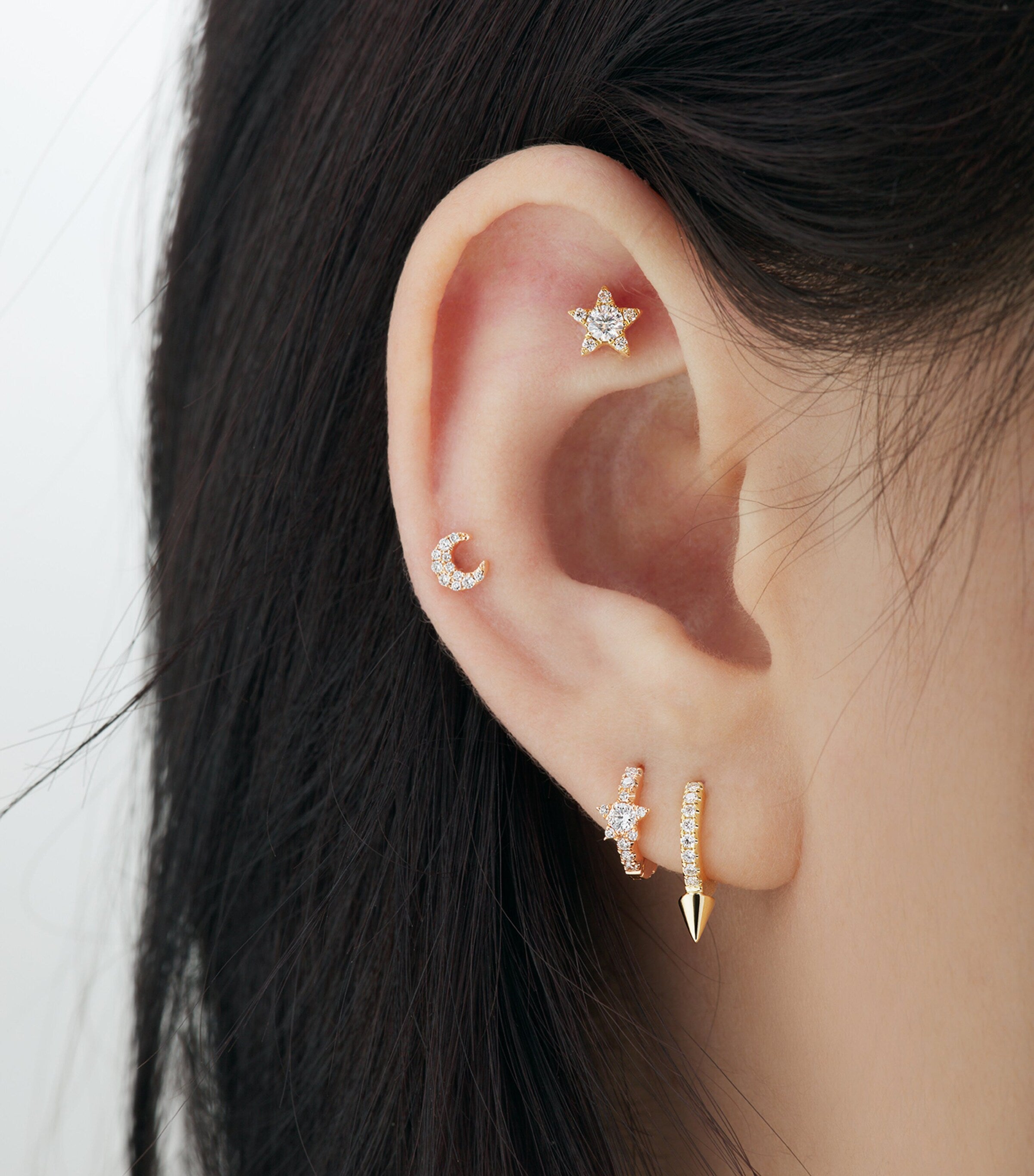 Rose Gold and Diamond Star Threaded Stud Earring (5.5mm)