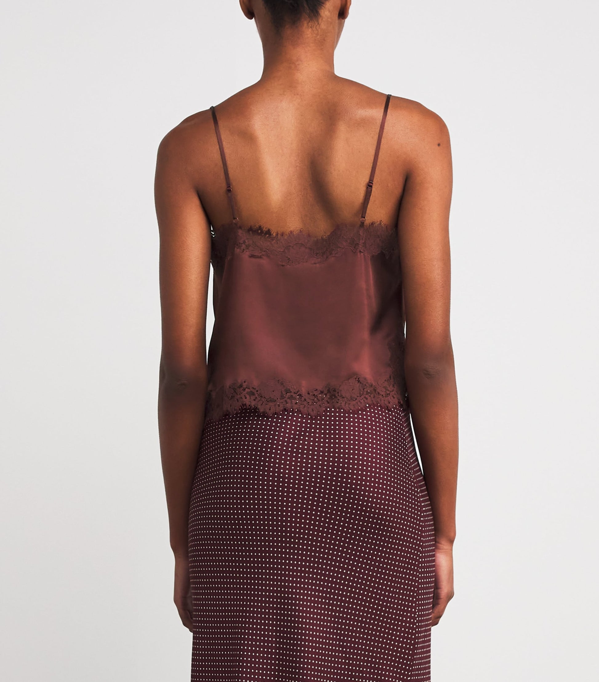 DÔEN Brown Silk Lace-Trim Kira Top