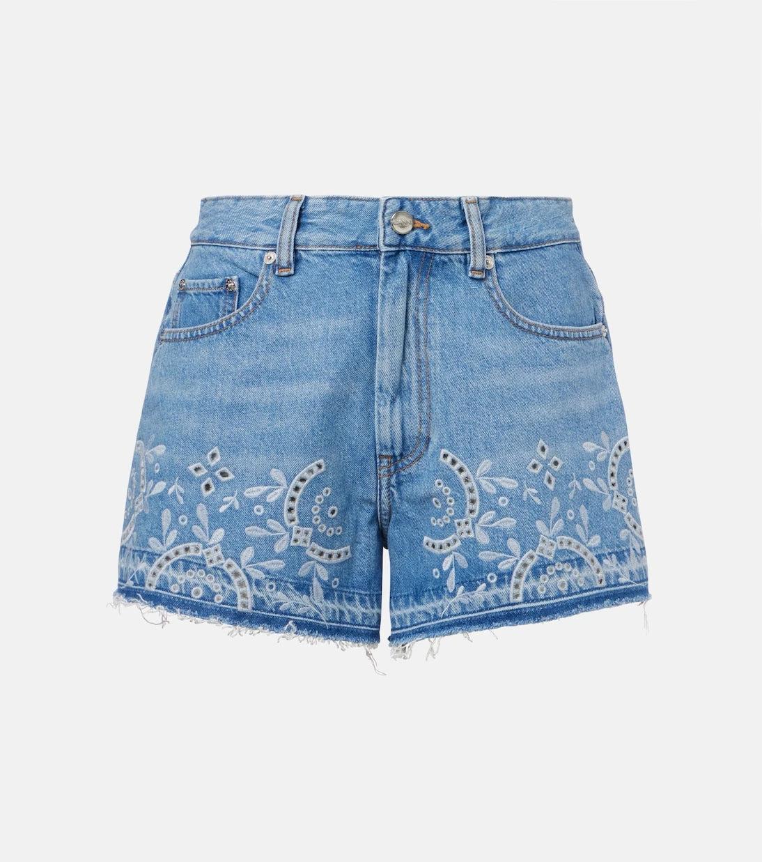 Ganni - Broderie anglaise denim shorts