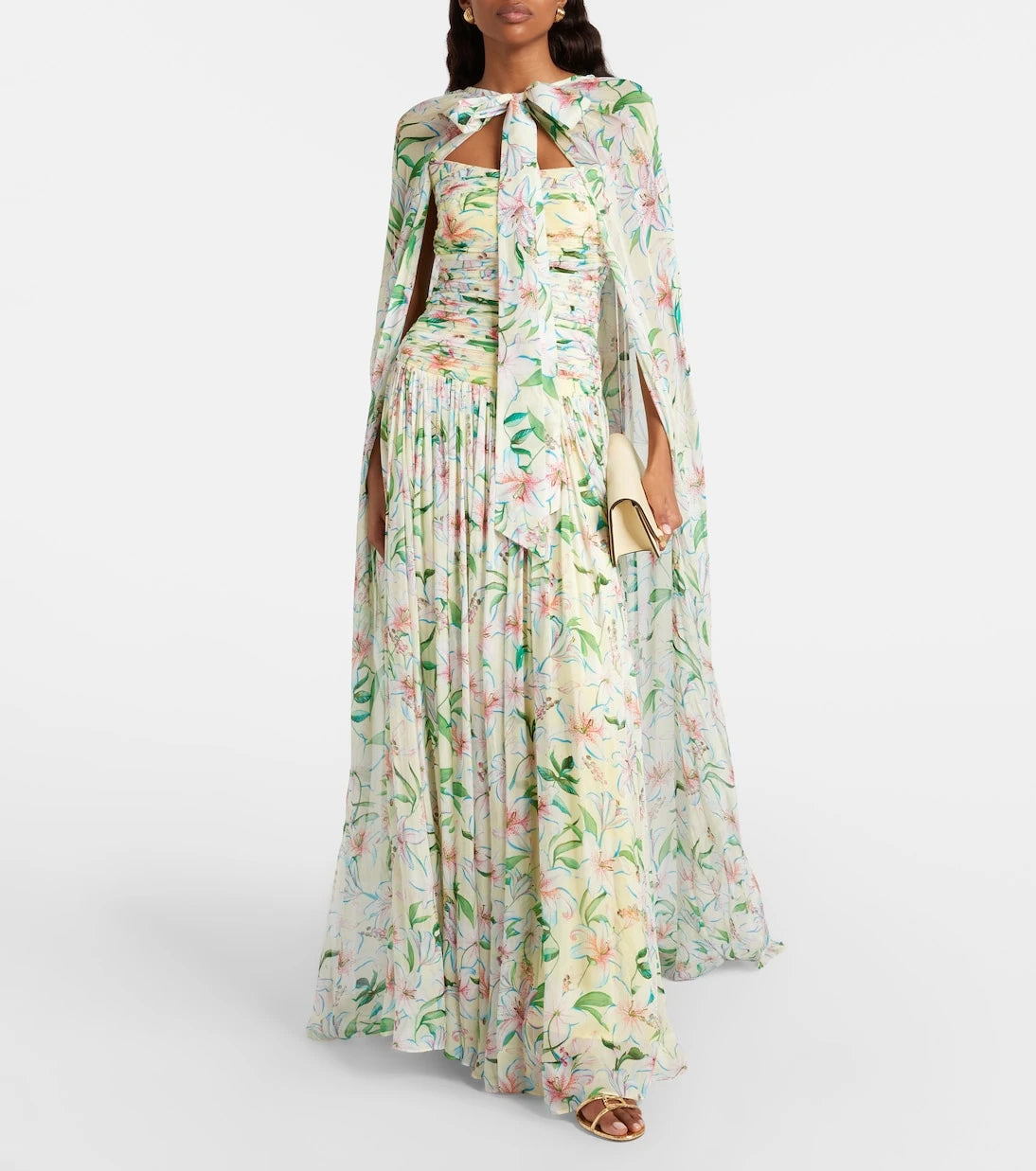 Là Fuori - Draped floral caped gown