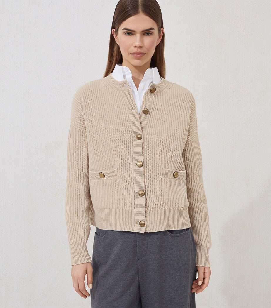 Brunello Cucinelli Brown Virgin Wool-Blend Crew Neck Cardigan