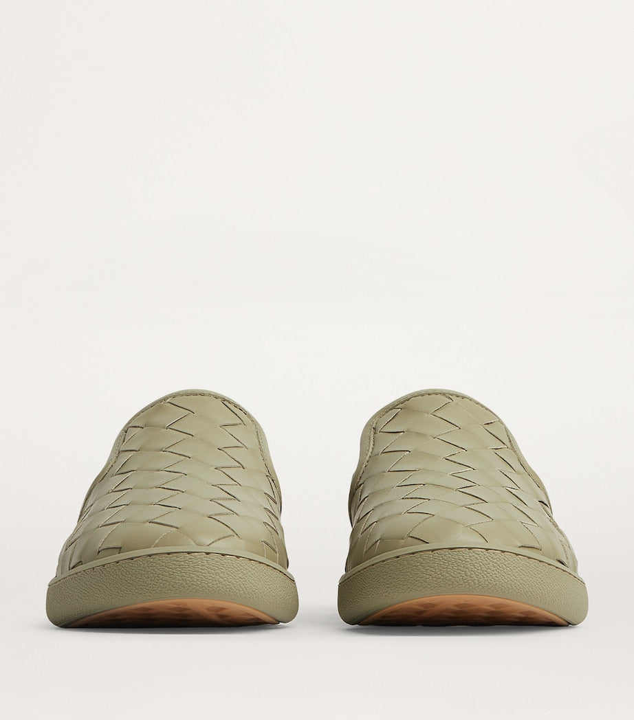 Bottega Veneta Green Leather Intrecciato Sawyer Sneakers