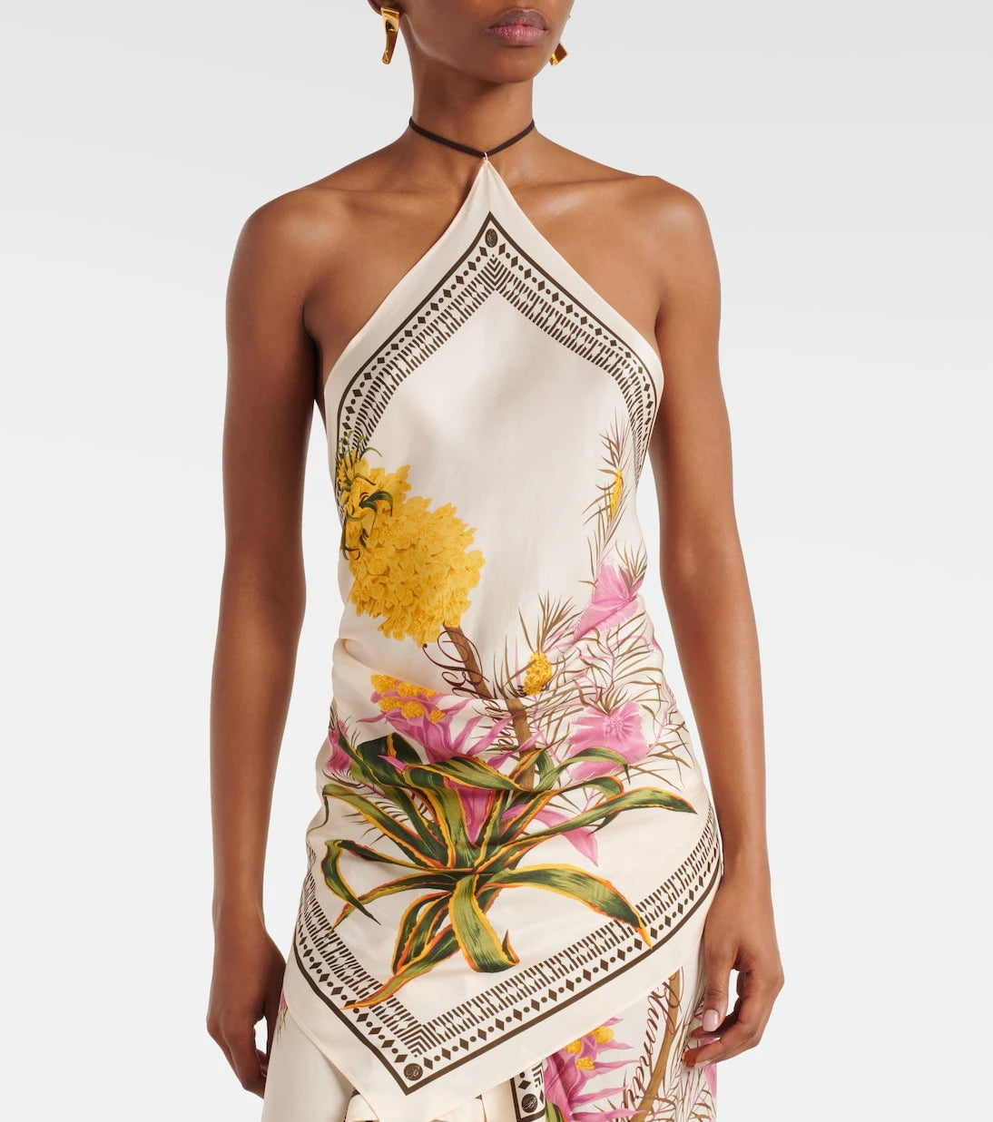 Blumarine - Desenli halter yakalı gabardin üst