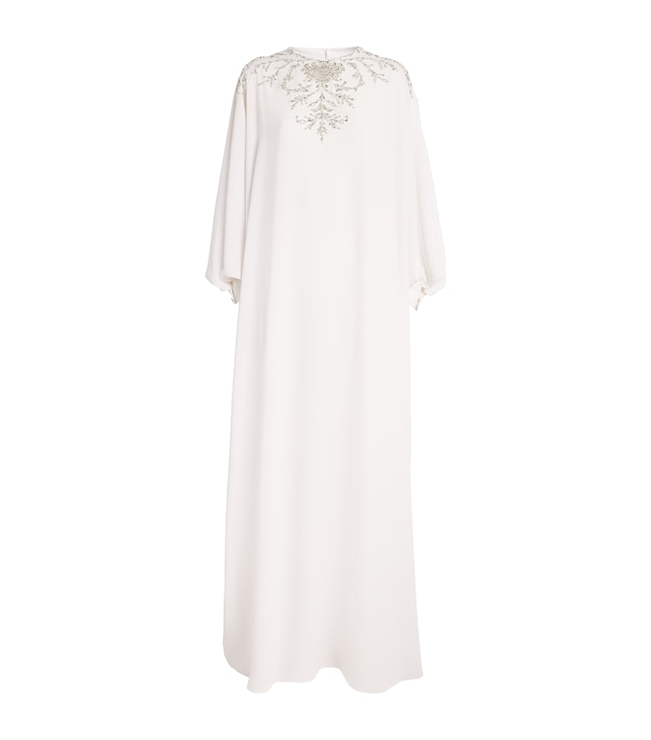 Zuhair Murad White Pearl-Embellished Kaftan Maxi Dress