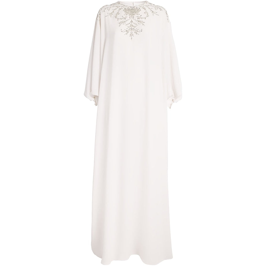 Zuhair Murad White Pearl-Embellished Kaftan Maxi Dress