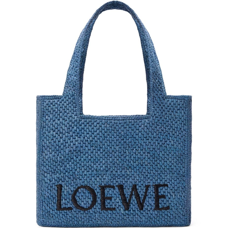 LOEWE Blue x Paula's Ibiza Medium Raffia Font Tote Bag