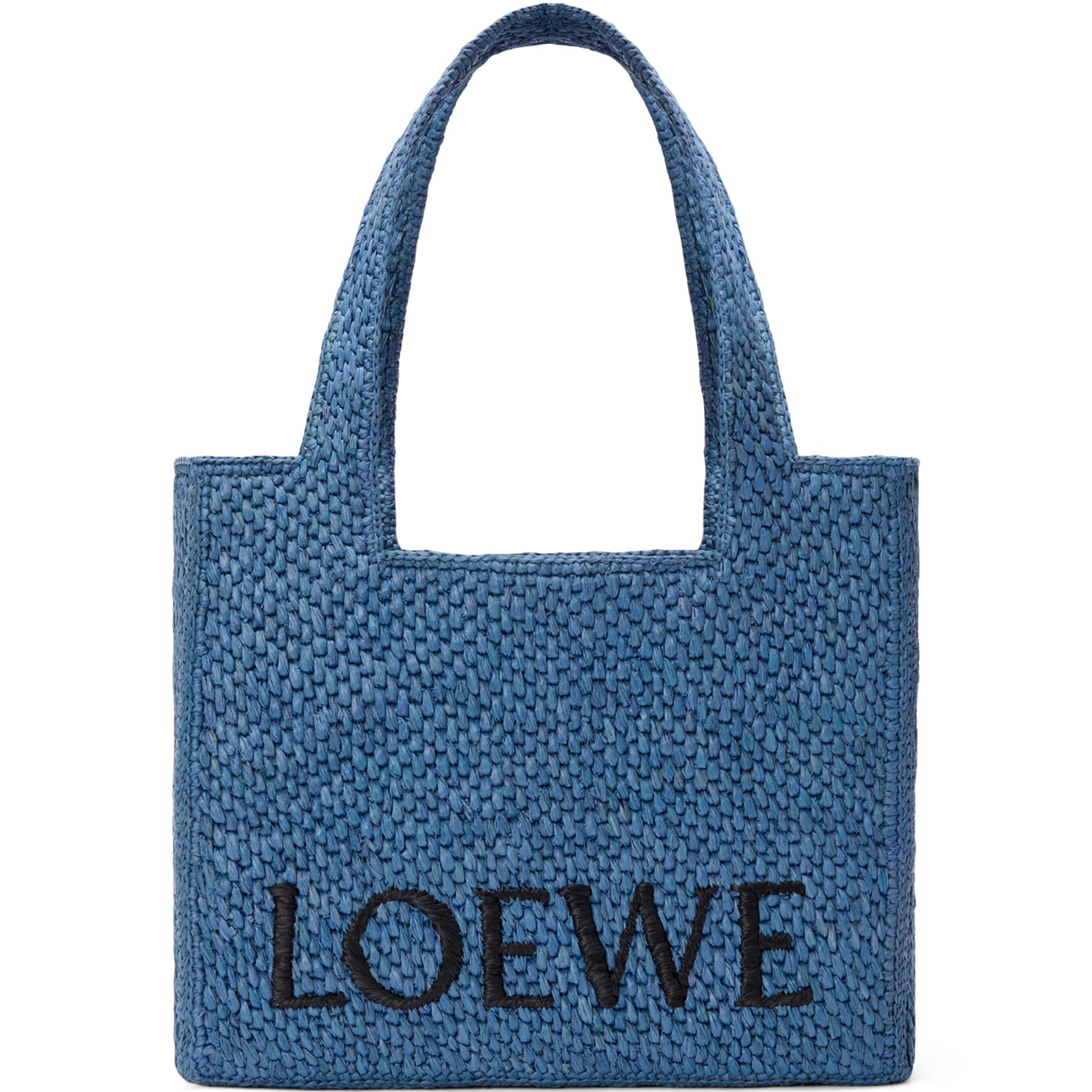 LOEWE Blue x Paula's Ibiza Medium Raffia Font Tote Bag