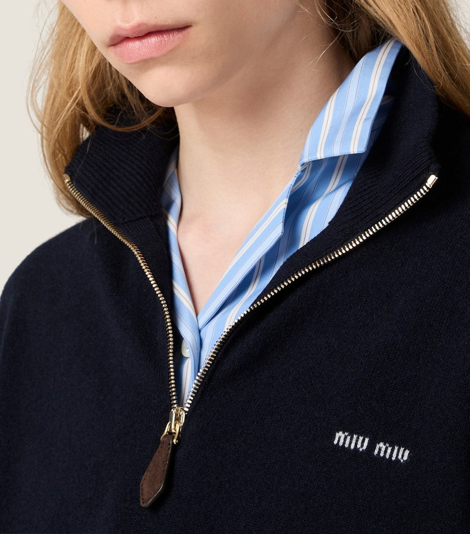 Blue Cashmere Half Zip Sweater