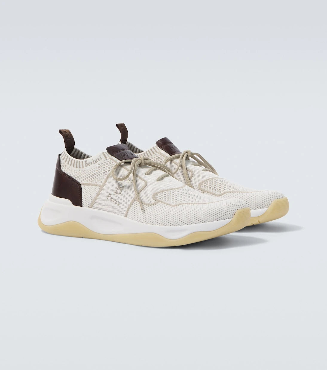 Berluti - Shadow leather-trimmed knitted sneakers